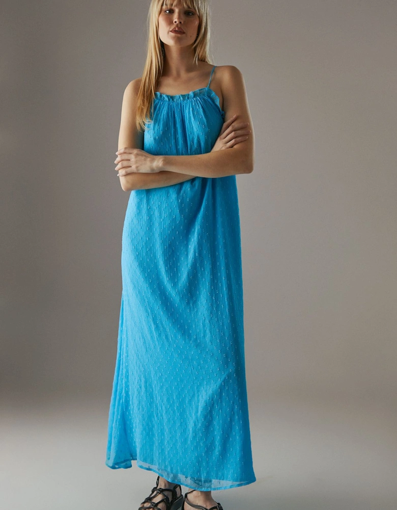 Marble Dobby Chiffon Halter Ruffle Maxi Dress