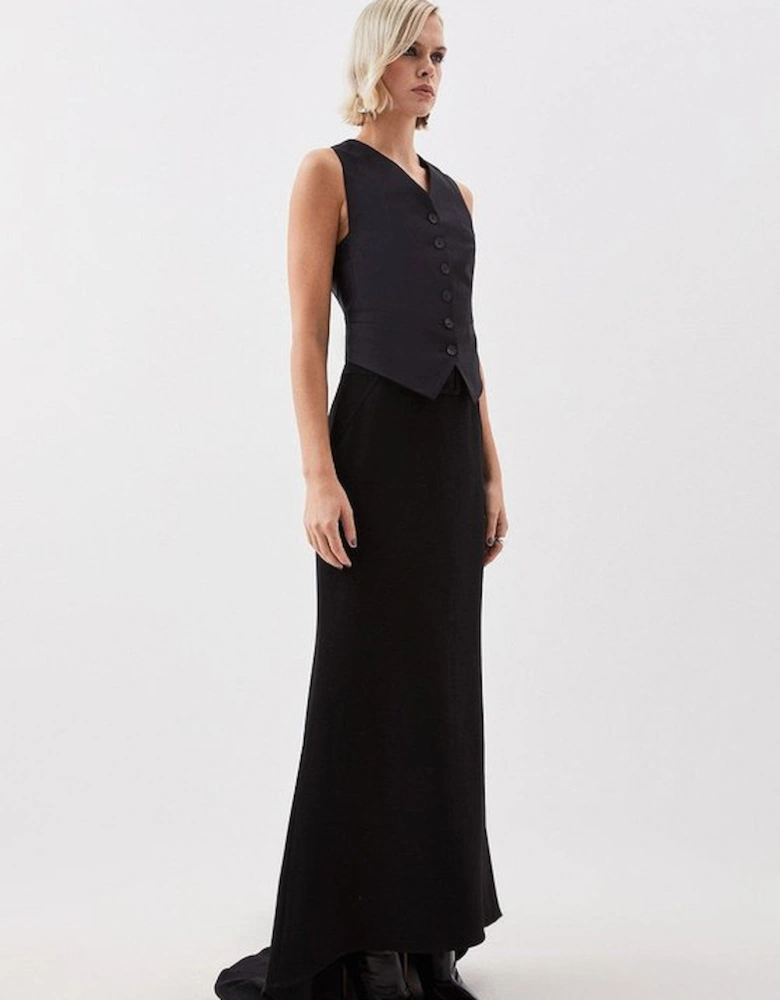 Compact Stretch Viscose Asymmetric Maxi Skirt