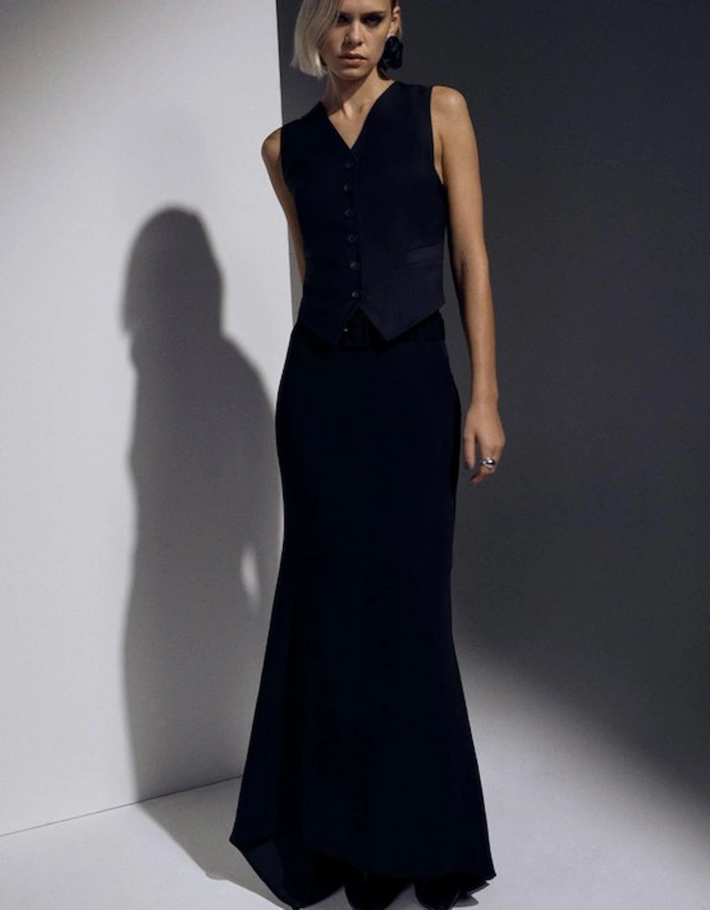 Compact Stretch Viscose Asymmetric Maxi Skirt