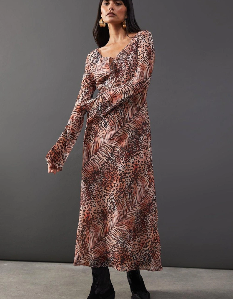 Chiffon Tie Keyhole Front Bias Midi Dress
