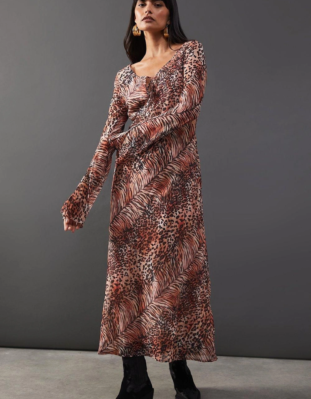 Chiffon Tie Keyhole Front Bias Midi Dress, 2 of 1