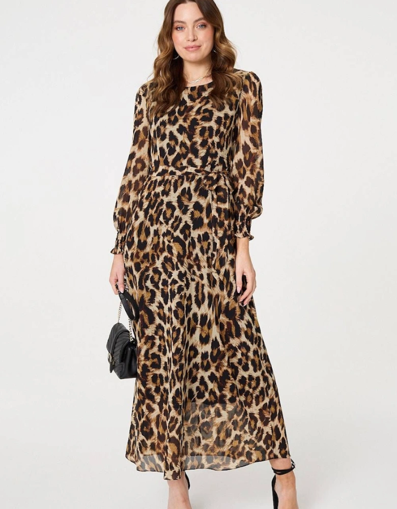 Animal Print Sheer Layered Maxi Dress