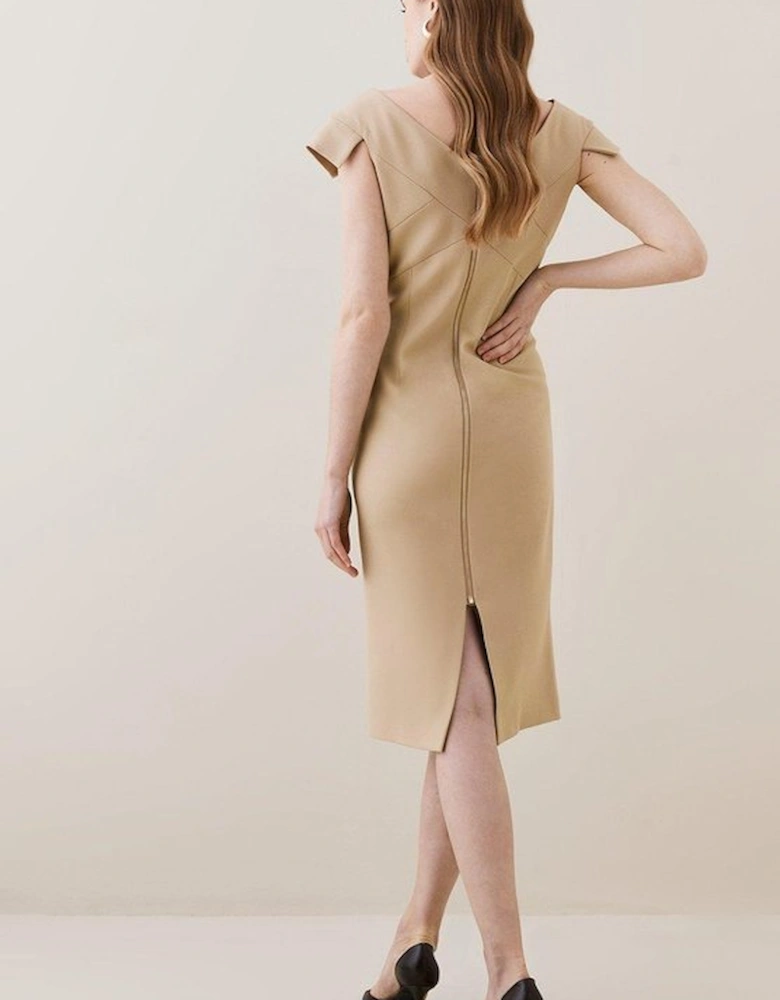 Structured Crepe Tailored Cross Detail Midi Dress