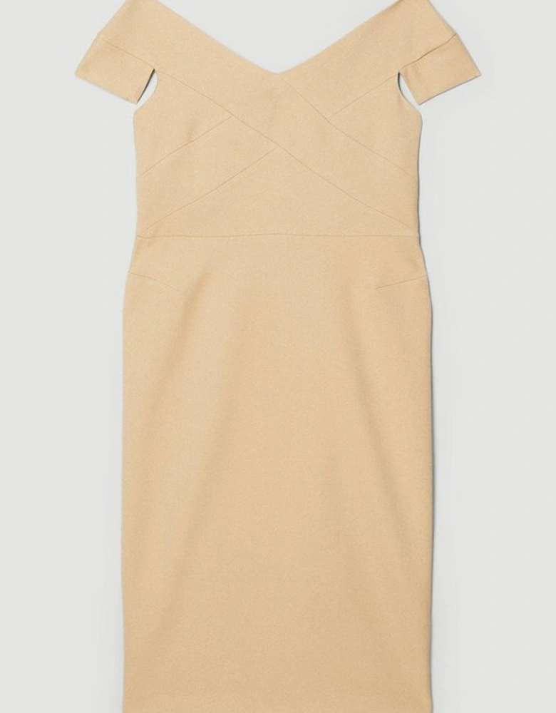 Structured Crepe Tailored Cross Detail Midi Dress