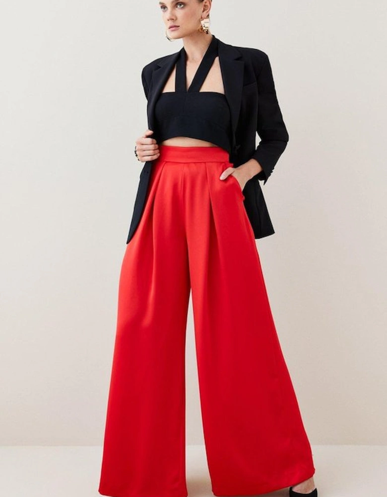 Satin Crepe Wide Leg High Waist Trousers