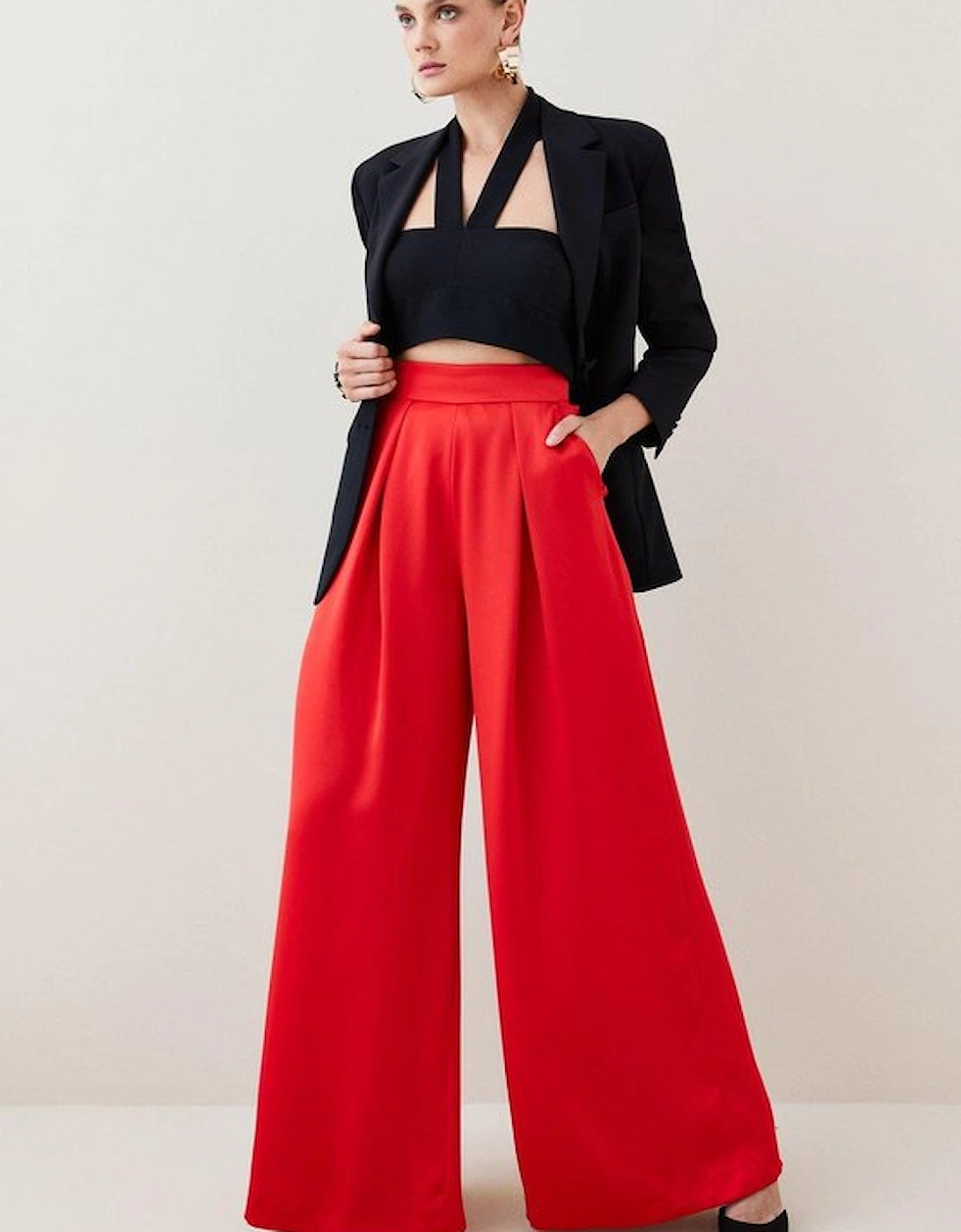 Satin Crepe Wide Leg High Waist Trousers, 5 of 4