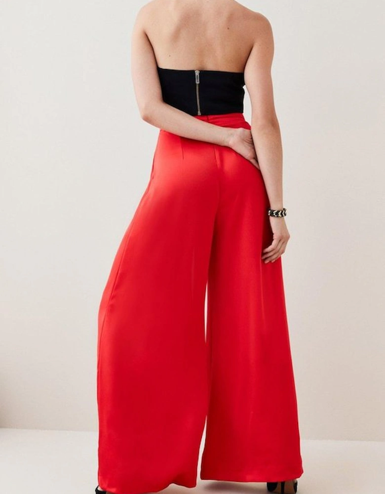 Satin Crepe Wide Leg High Waist Trousers