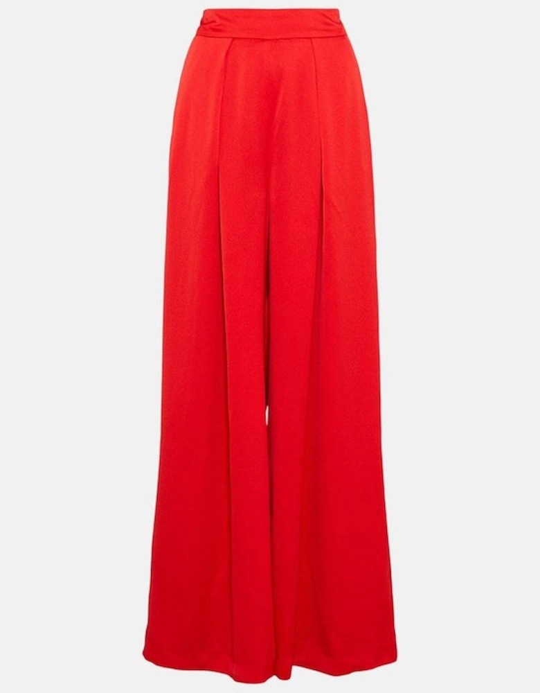 Satin Crepe Wide Leg High Waist Trousers