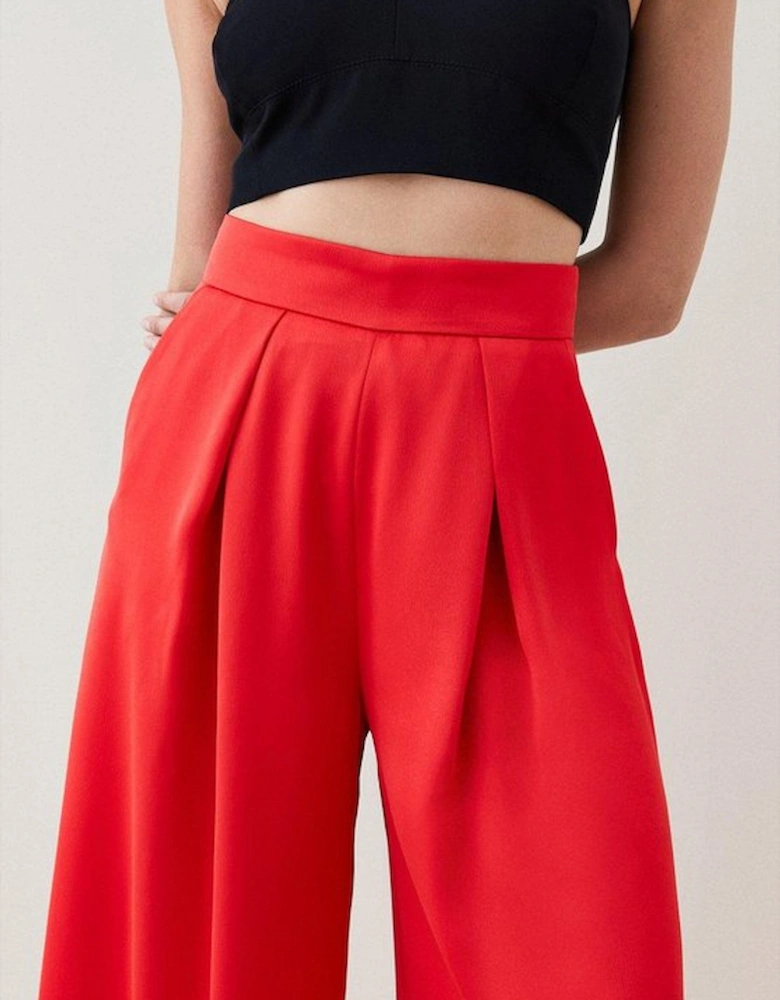 Satin Crepe Wide Leg High Waist Trousers