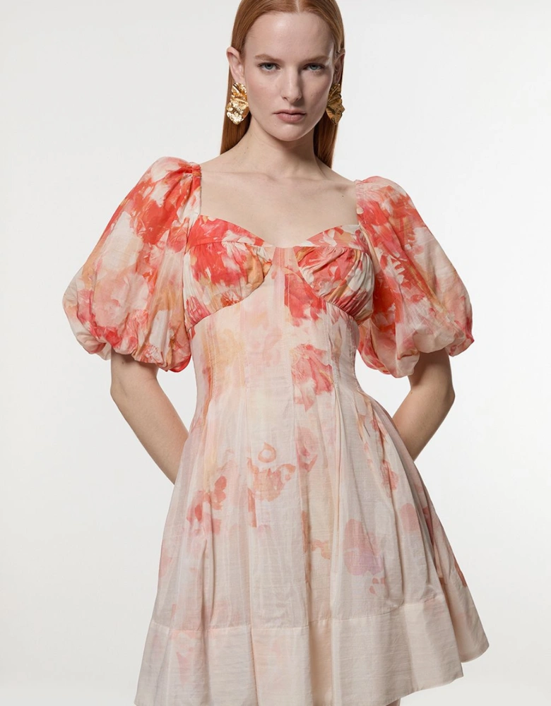 Silk Cotton Trailing Floral Mini Dress