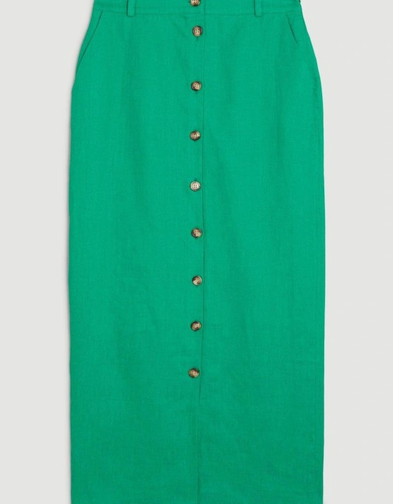 Linen Tailored Pencil Midi Skirt