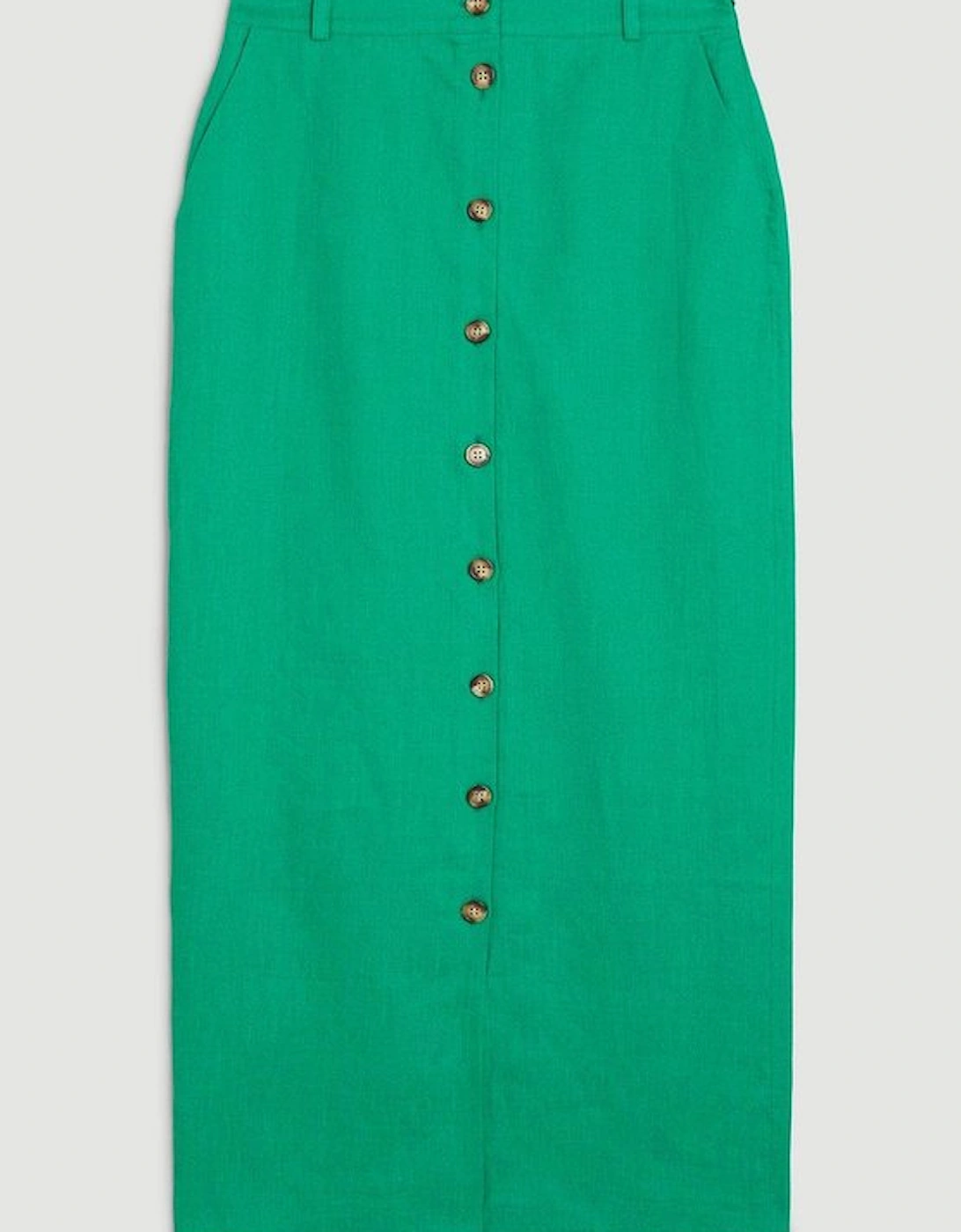 Linen Tailored Pencil Midi Skirt