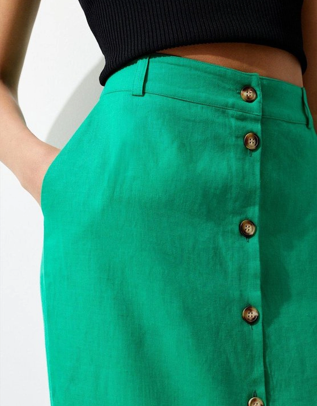 Linen Tailored Pencil Midi Skirt
