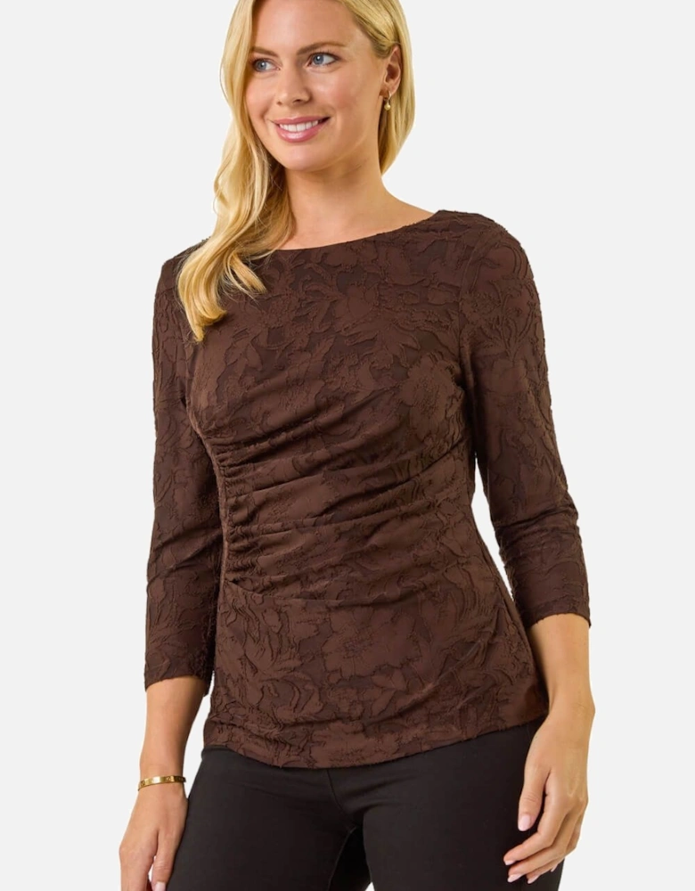 Petite Ruched Side Jacquard Top