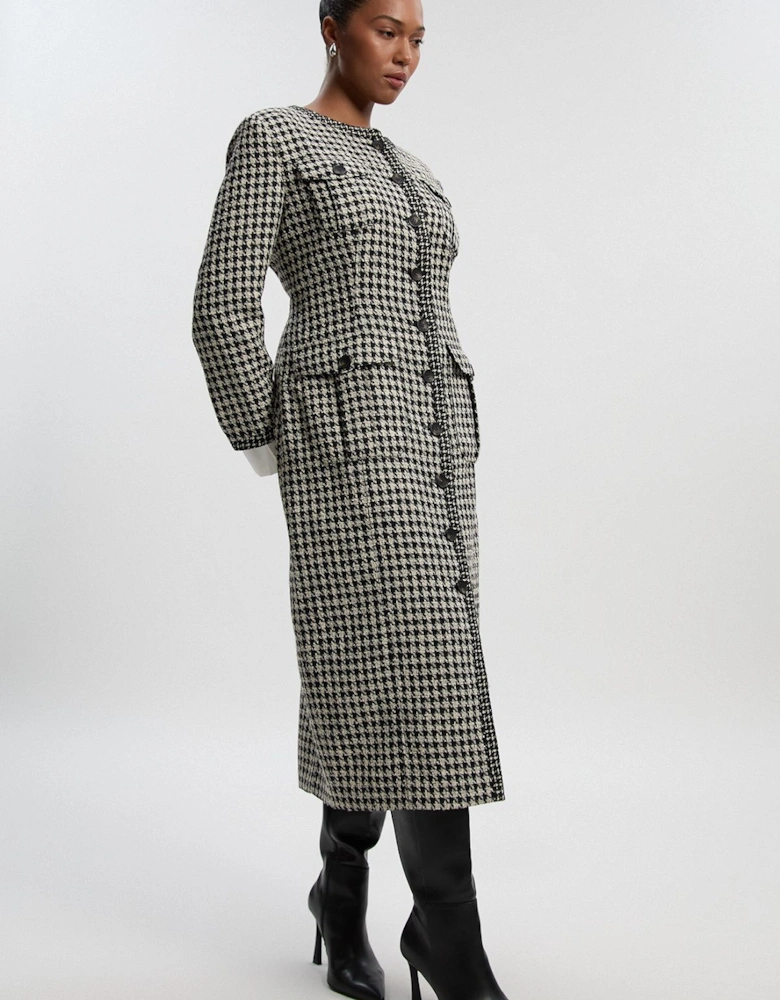 Plus Size Tailored Check Contrast Sleeve Pocket Front Midi Dress