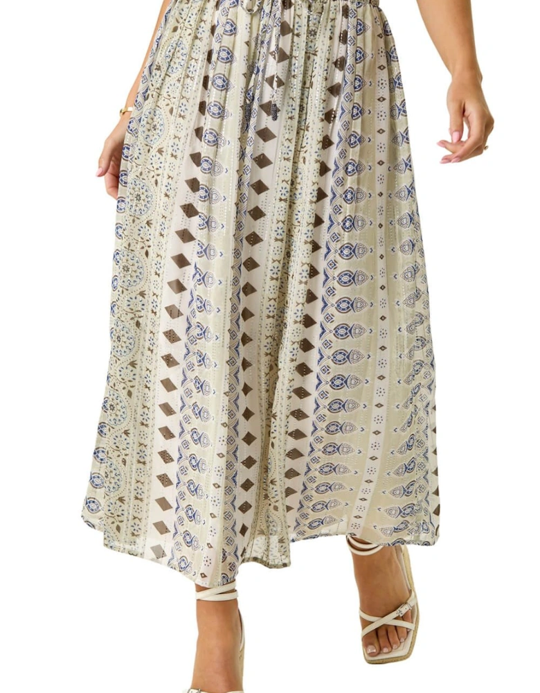 Petite Metallic Print Tie Front Skirt