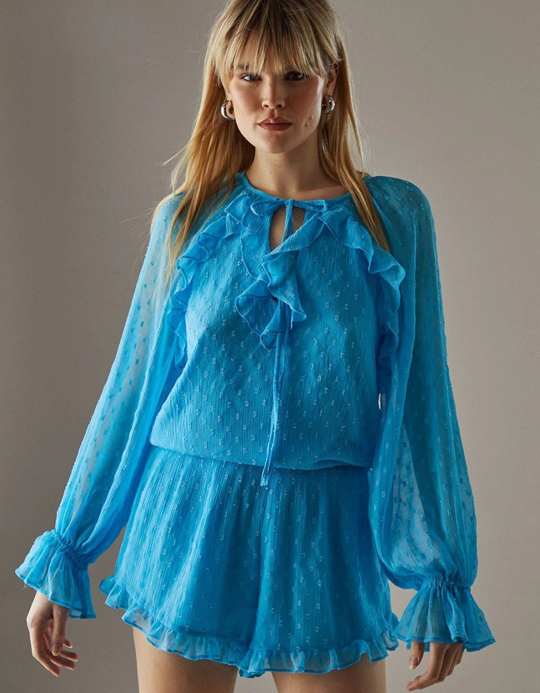 Marble Dobby Chiffon Ruffle Blouson Playsuit