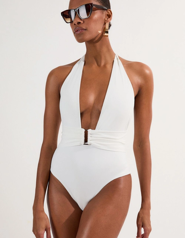 Halter Neck Hardware Detail Plunge Swimsuit