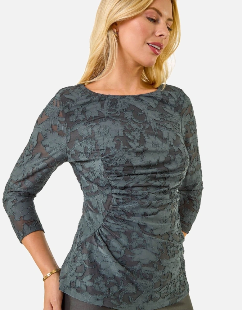 Petite Ruched Side Jacquard Top