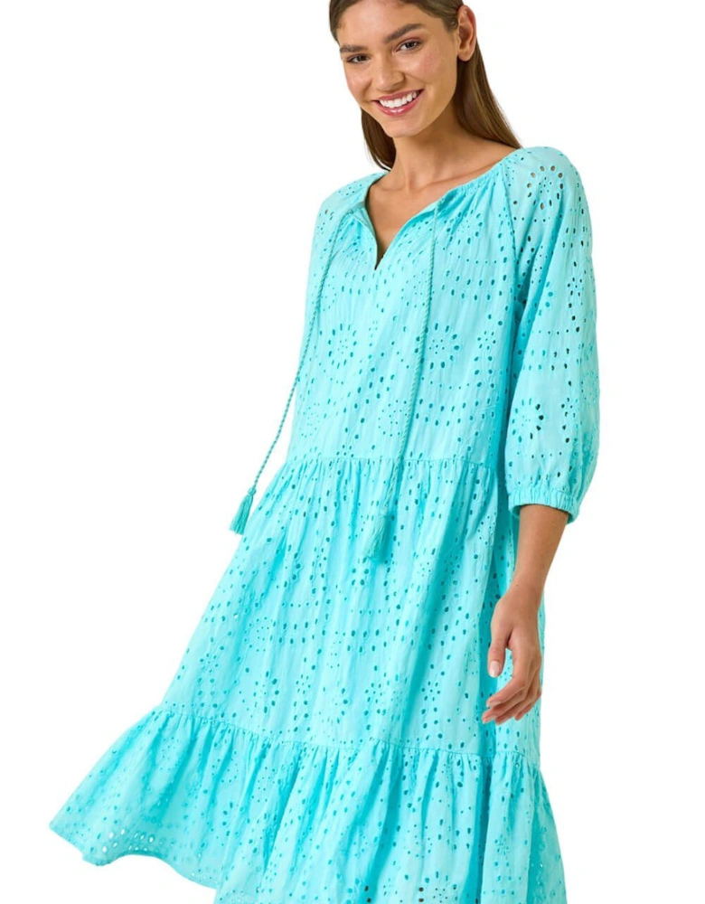 Cotton Broderie Tiered Smock Dress