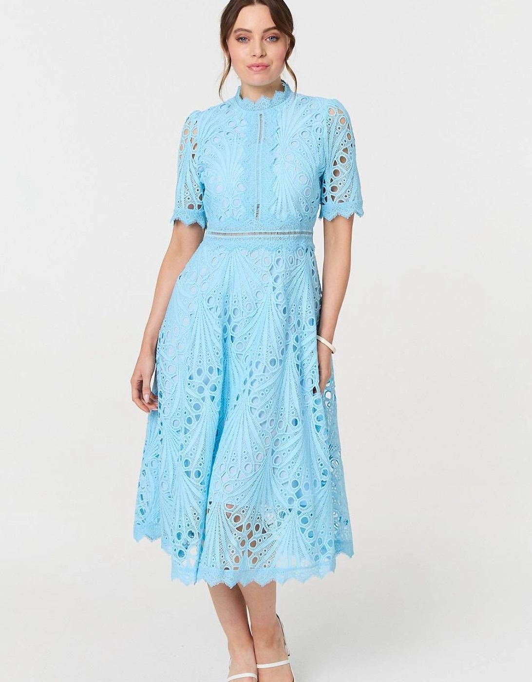 Floral Lace Cut Out Frilled Trim Midi Dress, 2 of 1