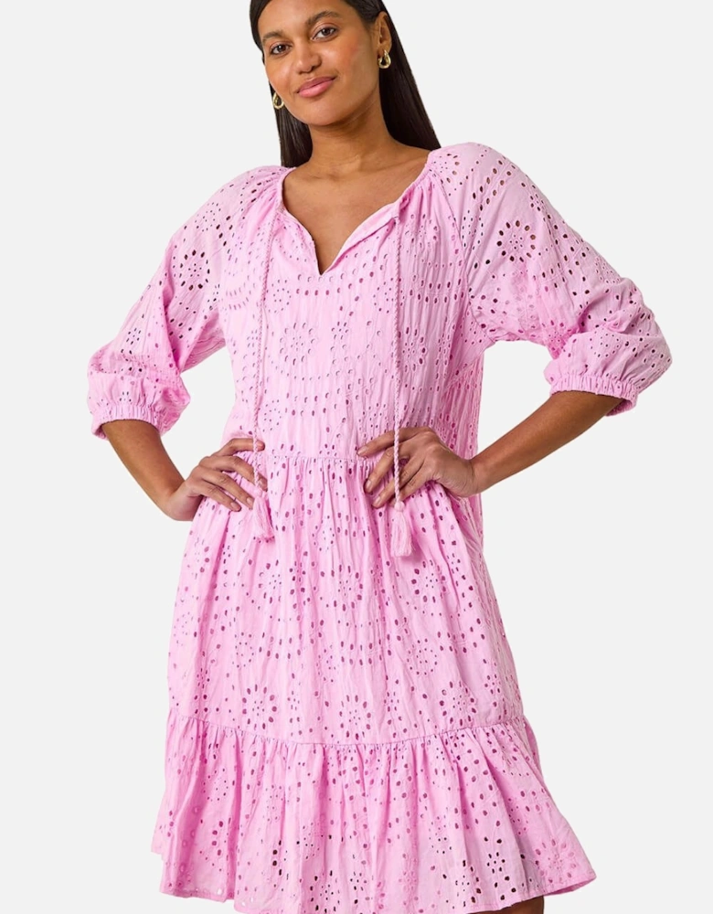 Cotton Broderie Tiered Smock Dress