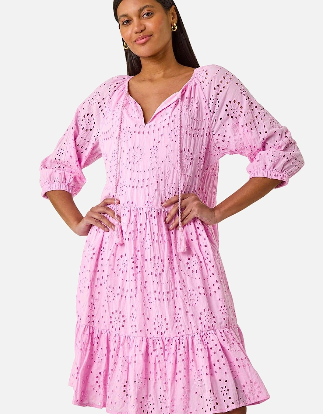 Cotton Broderie Tiered Smock Dress, 2 of 1