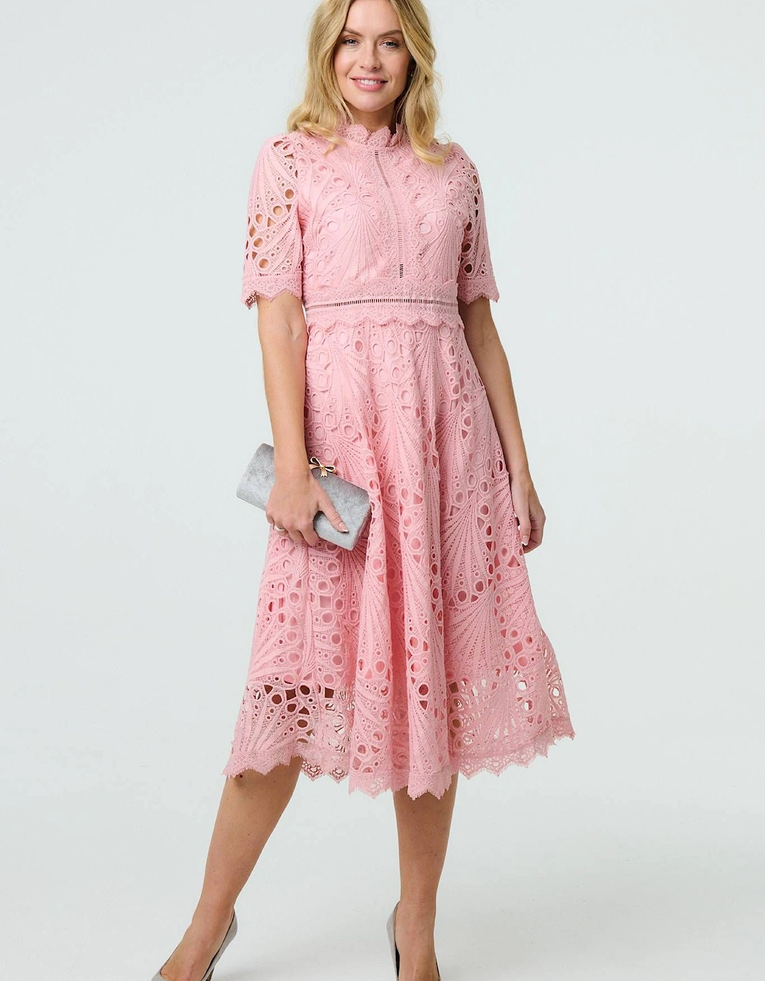 Floral Lace Cut Out Frilled Trim Midi Dress, 2 of 1