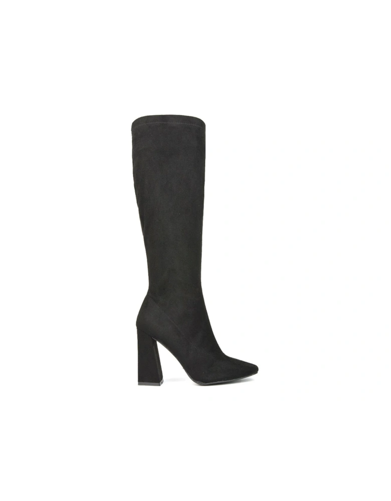 'Gia' Square Toe Block High Heel Knee High Boots