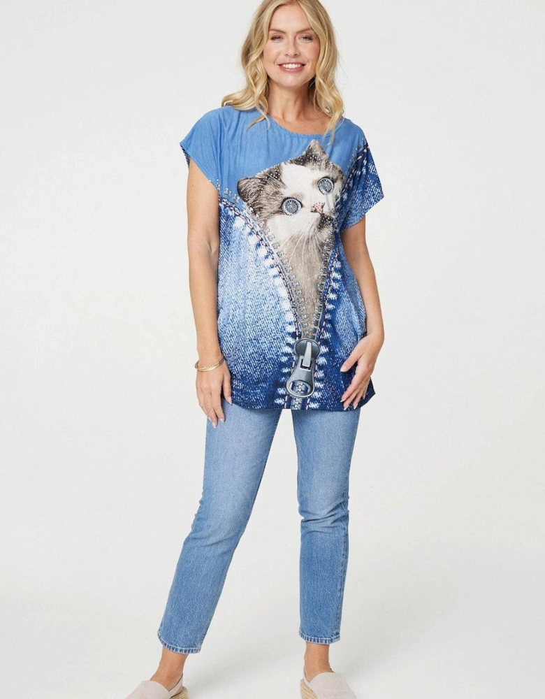 Embellished Graphic Print Tunic Top