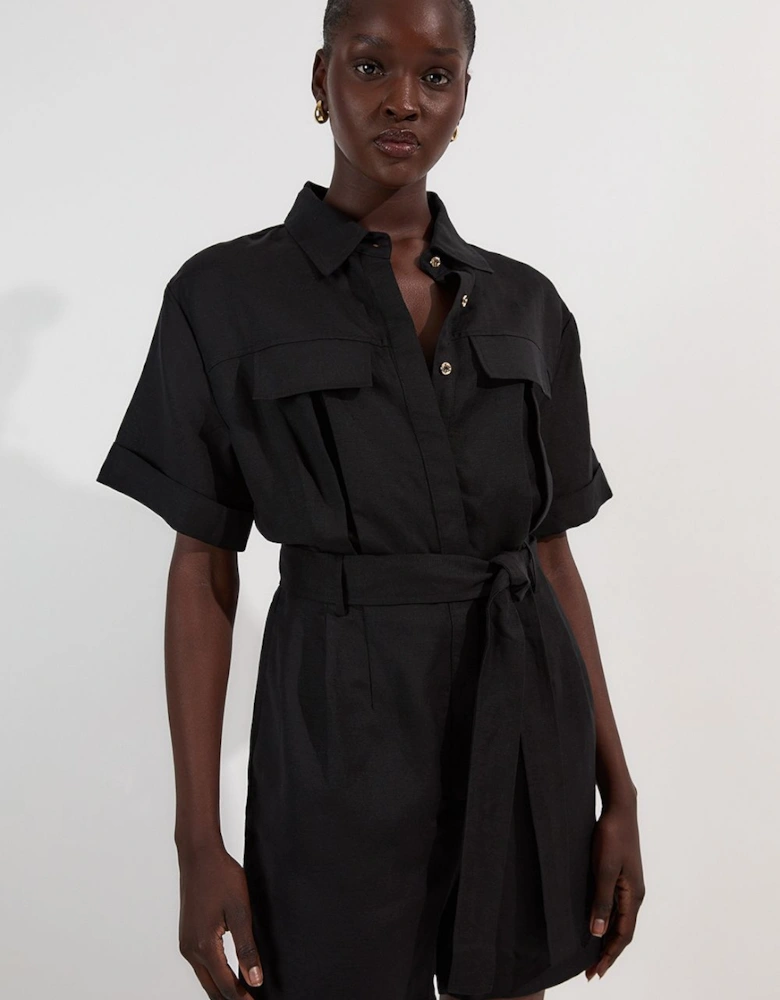 Viscose Linen Woven Belted Playsuit