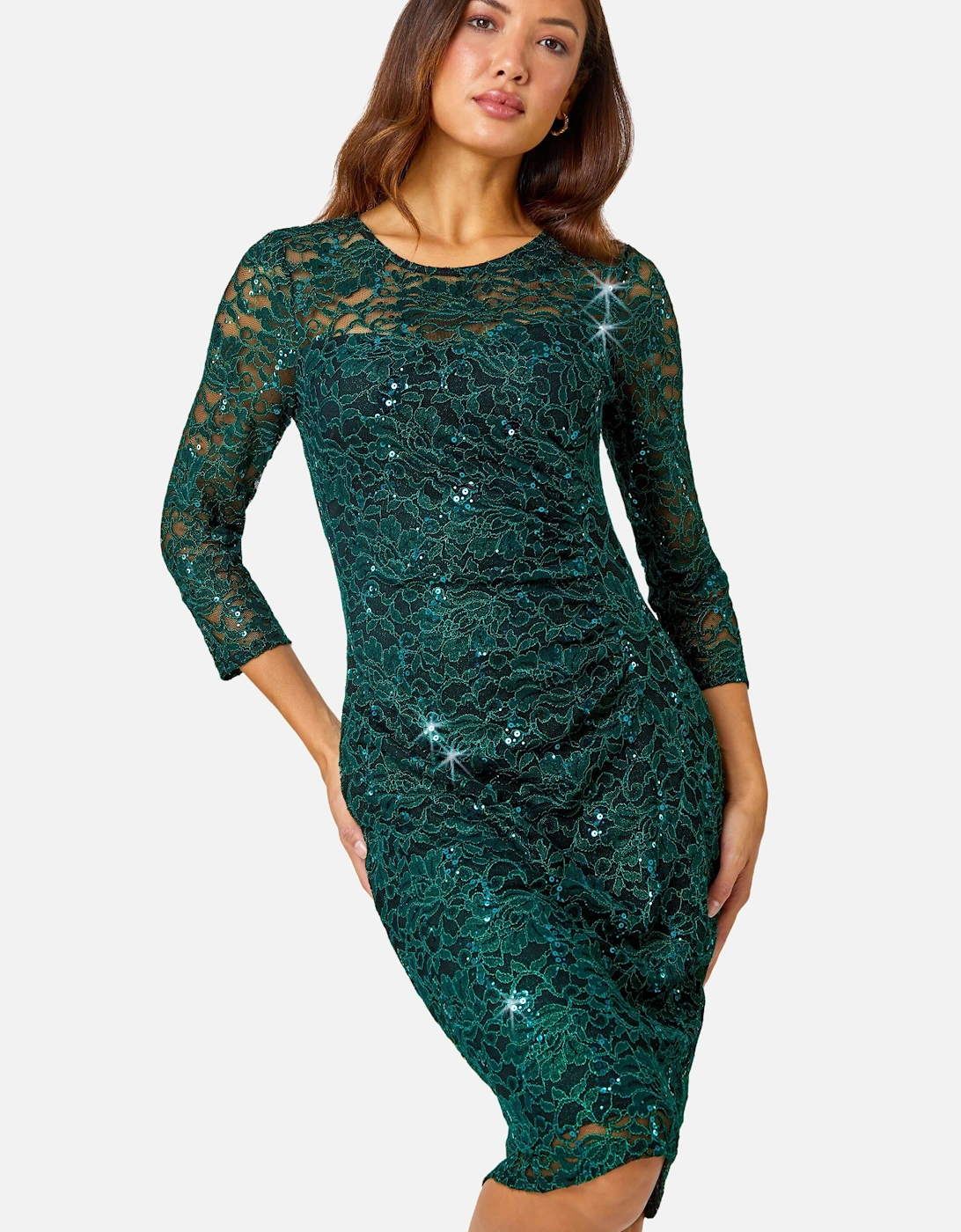 Sequin Lace Ruched Stretch Dress, 2 of 1