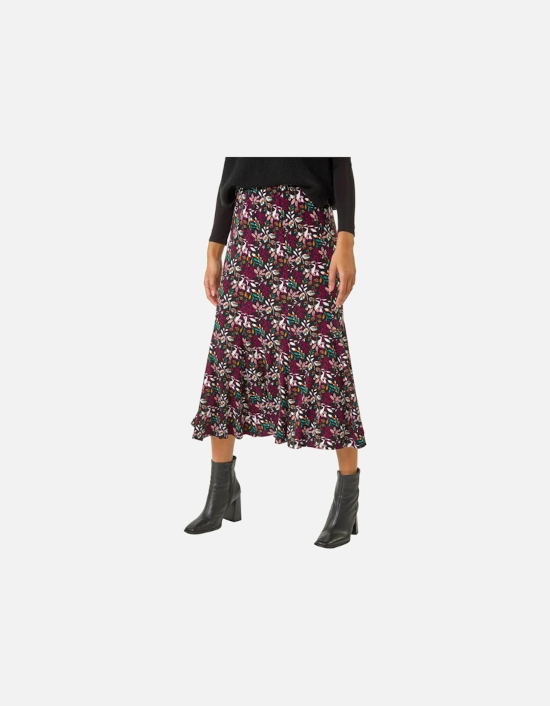 Leaf Print Panel Skirt