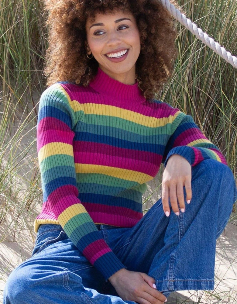 Trigon Organic Cotton Turtle Neck Knit Top Rainbow