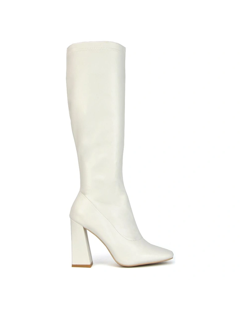 'Gia' Square Toe Block High Heel Knee High Boots
