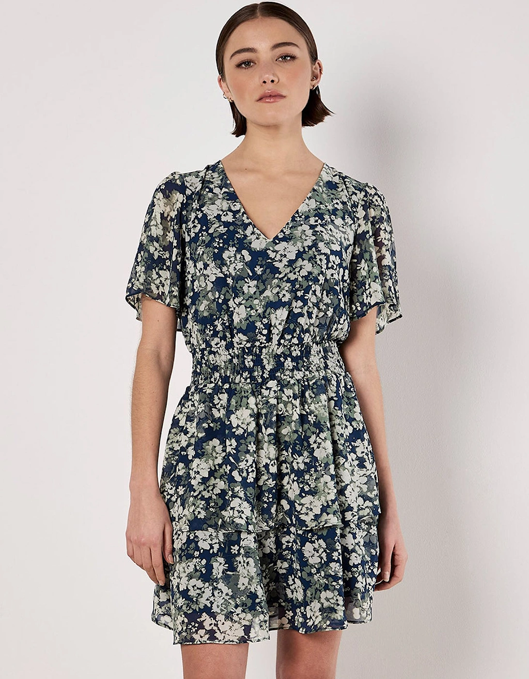 Blurred Floral Tiered Mini Dress, 2 of 1