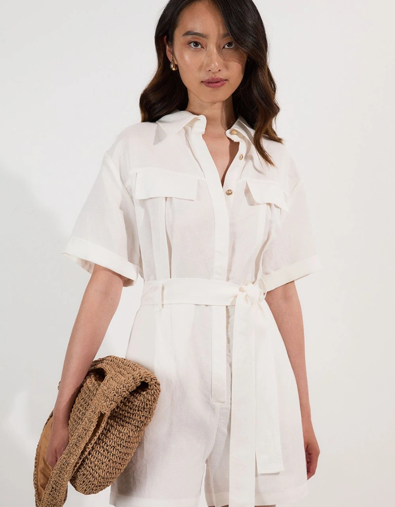 Viscose Linen Woven Belted Playsuit
