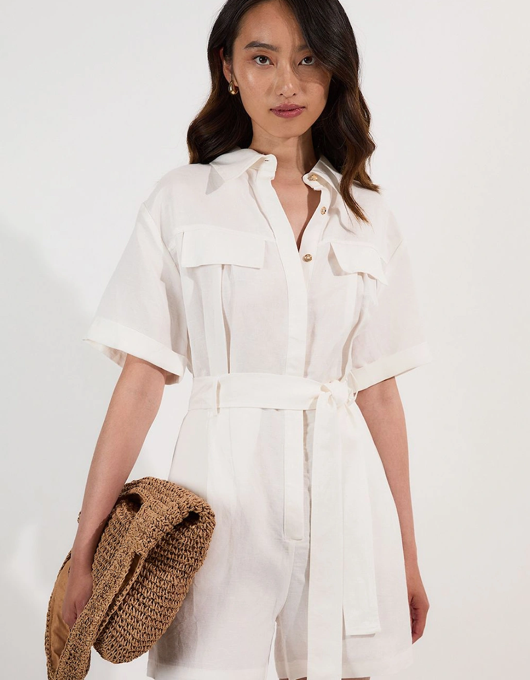 Viscose Linen Woven Belted Playsuit, 2 of 1