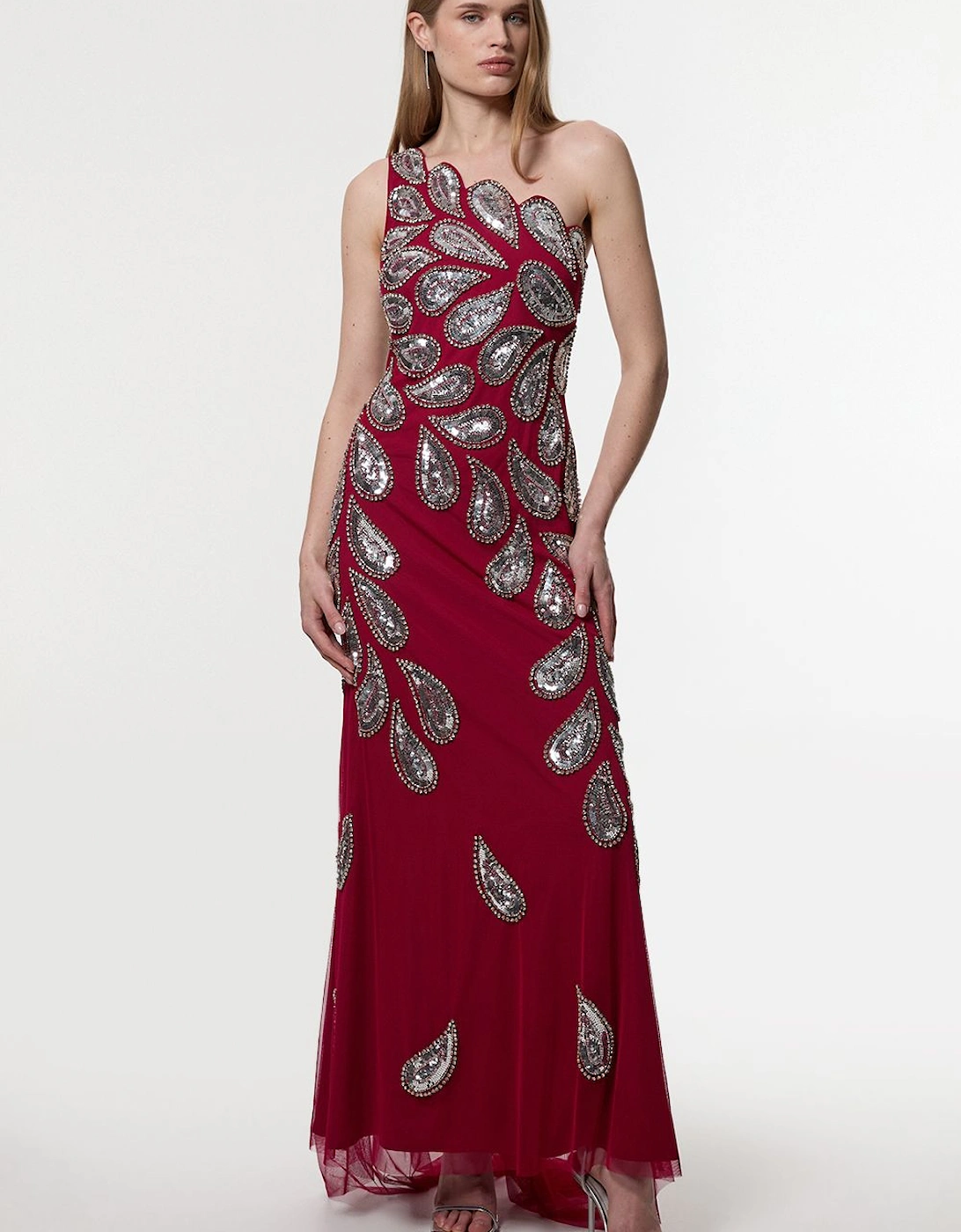 Paisley Embellished One Shoulder Maxi Dress, 2 of 1