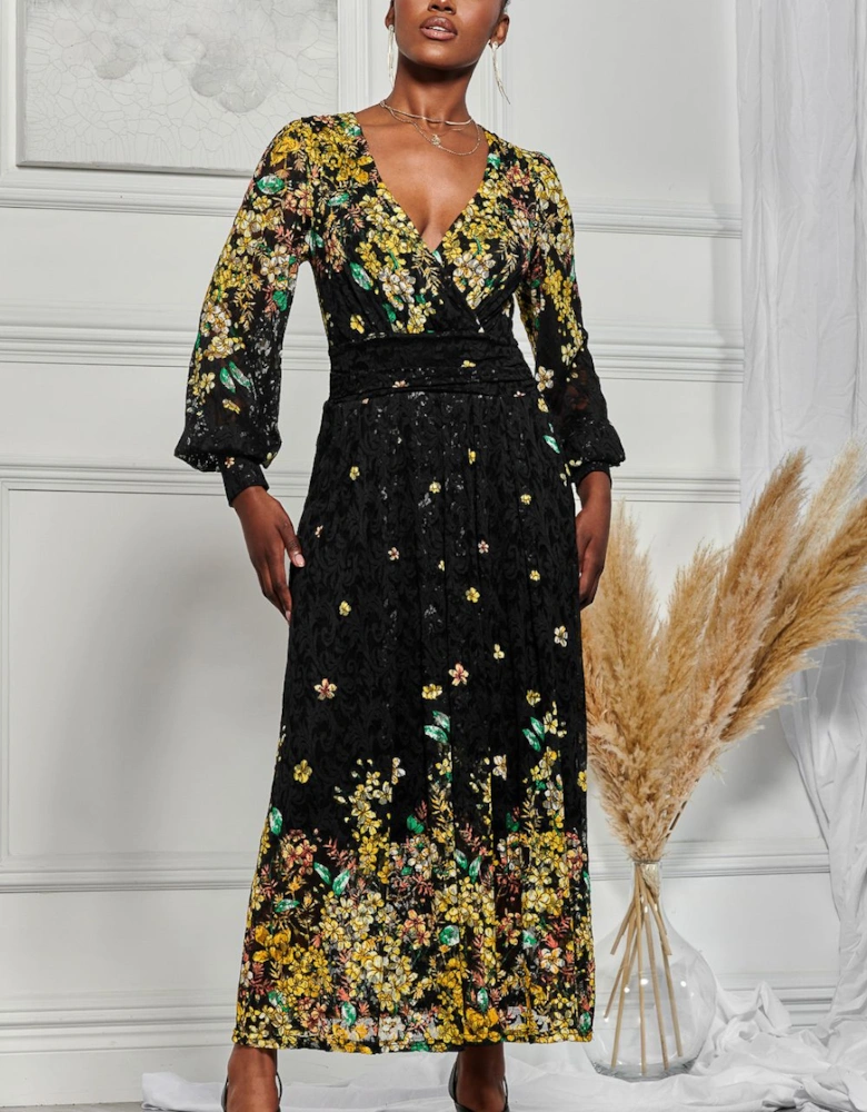 Amica Symmetrical Print Lace Maxi Dress