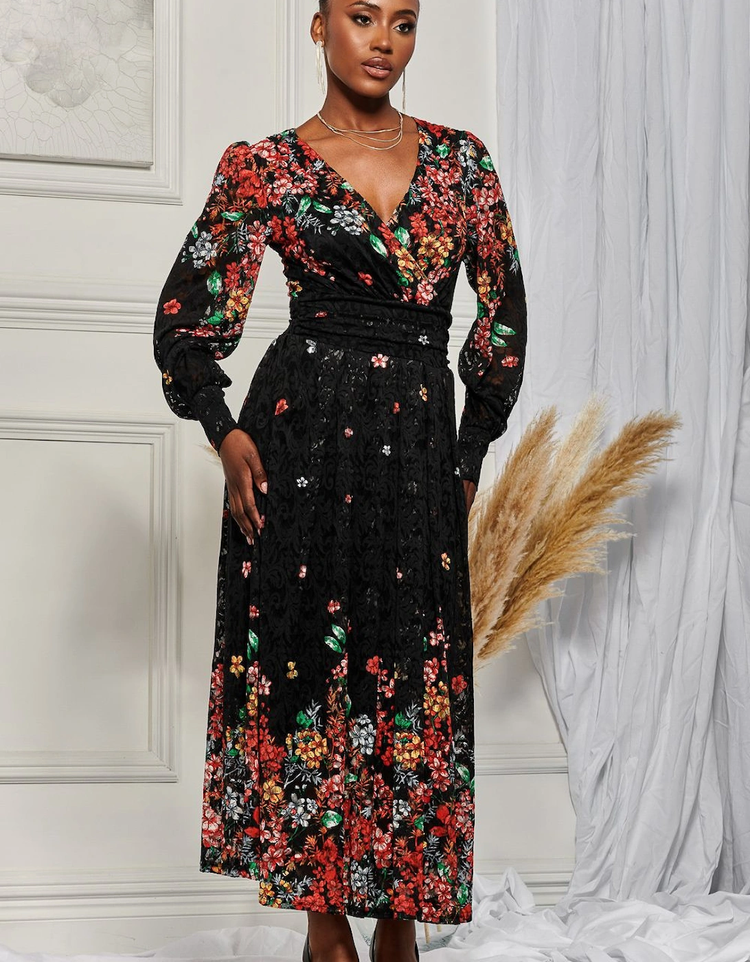 Lilah Symmetrical Print Lace Maxi Dress, 2 of 1