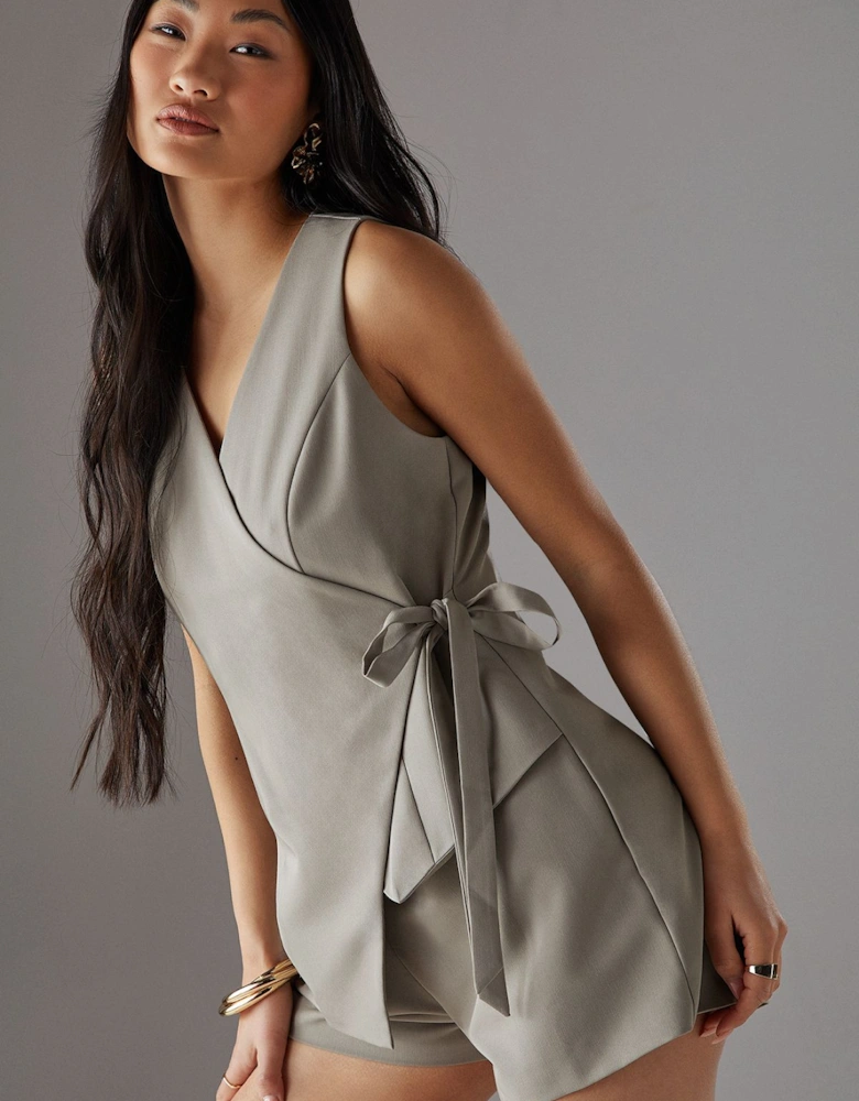 Petite Tailored Waistcoat Tie Side Playsuit