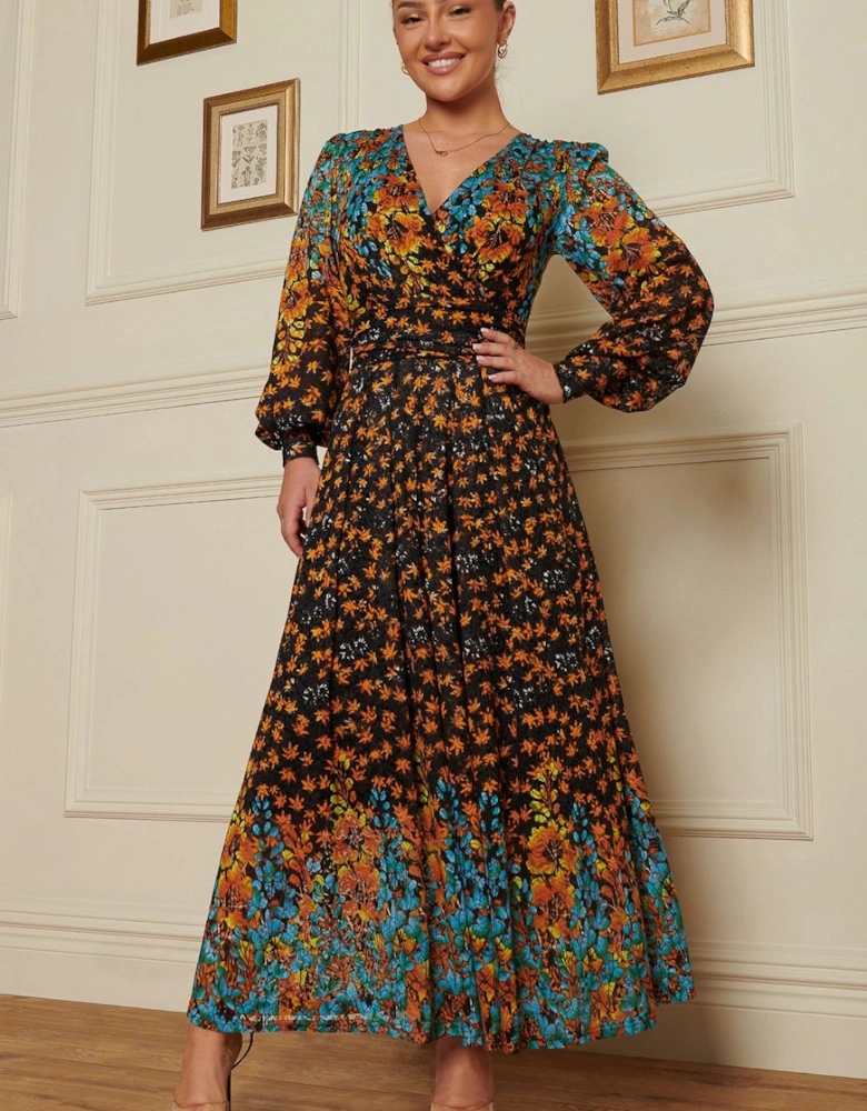 Quiyn Symmetrical Print Lace Maxi Dress