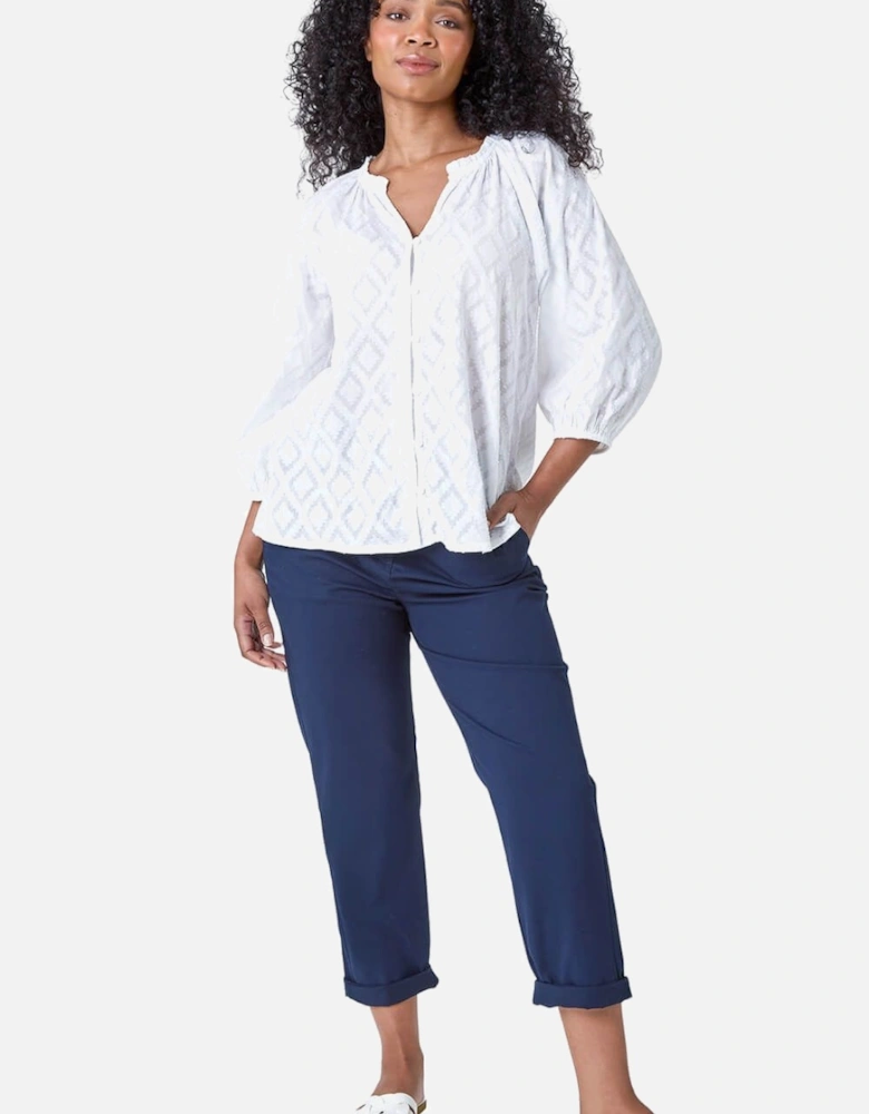 Petite Textured  V-Neck Cotton Blouse