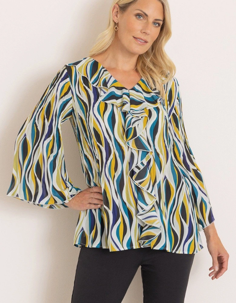 Abstract Print Pleated Ruffle Top