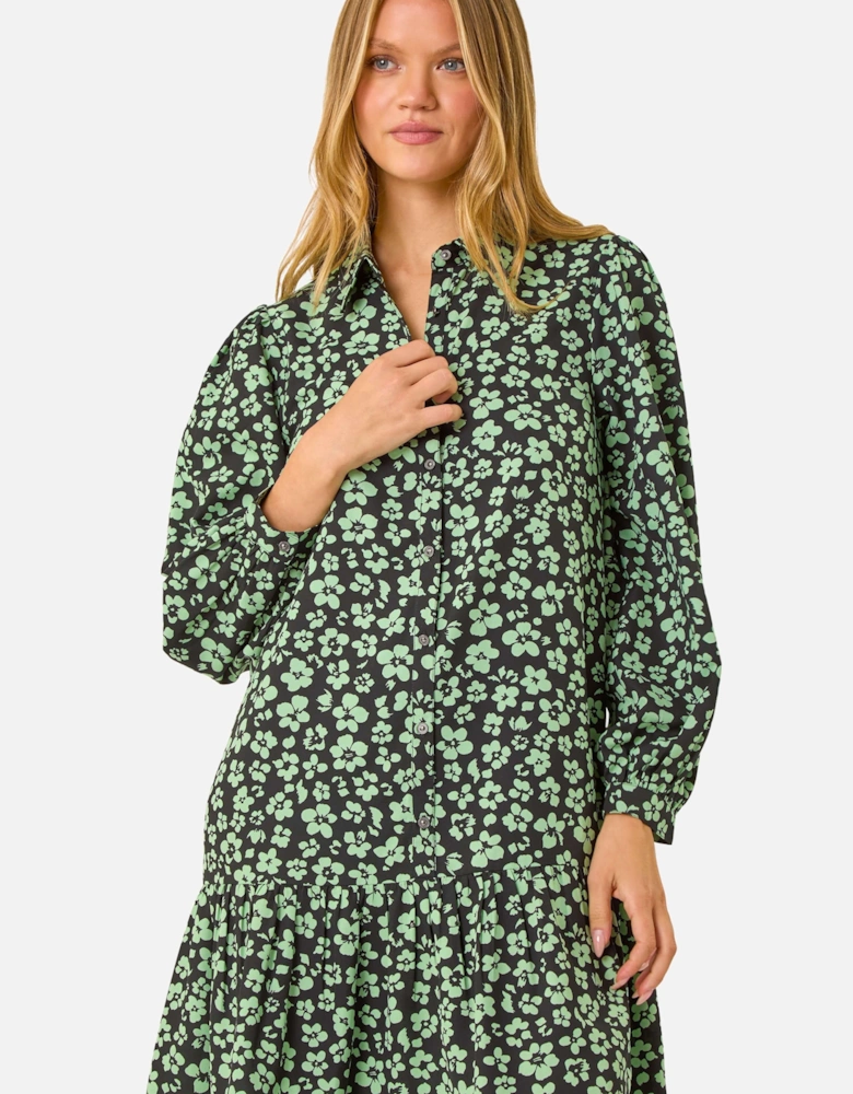 Ditsy Floral Button Detail Shirt Dress