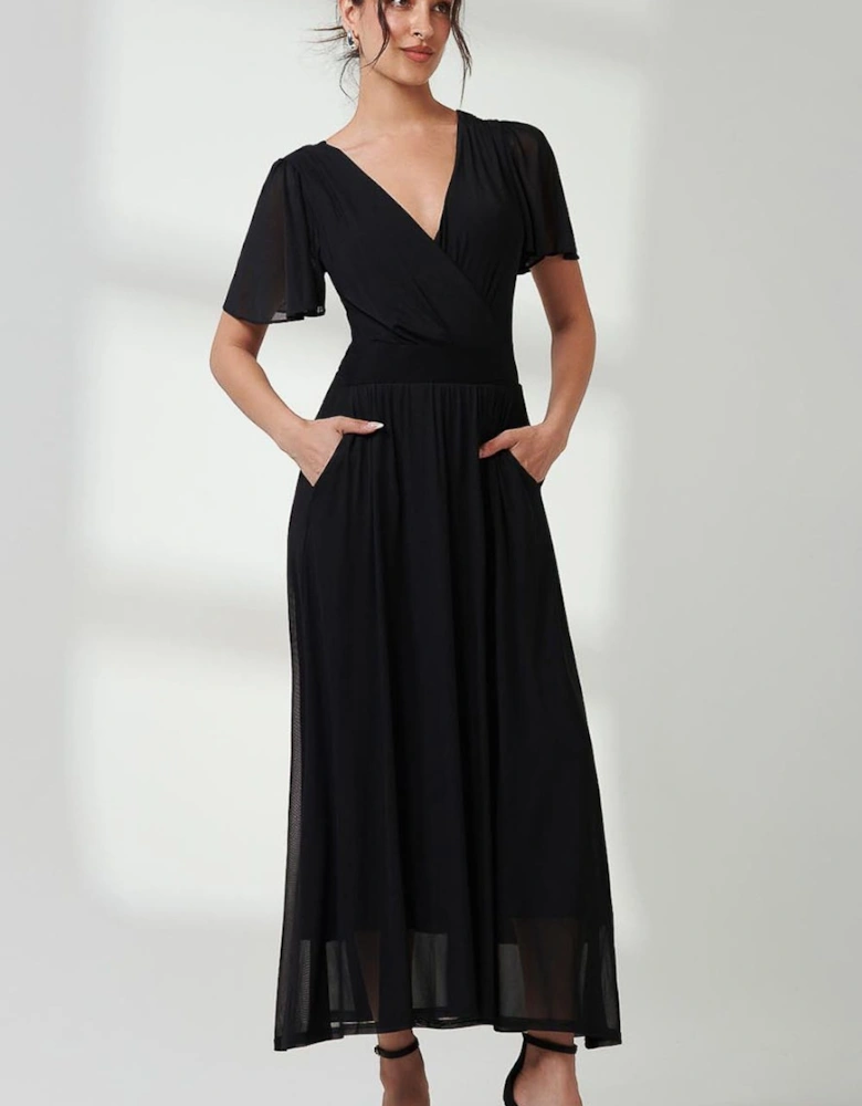 Angel Sleeve Mesh Maxi Dress