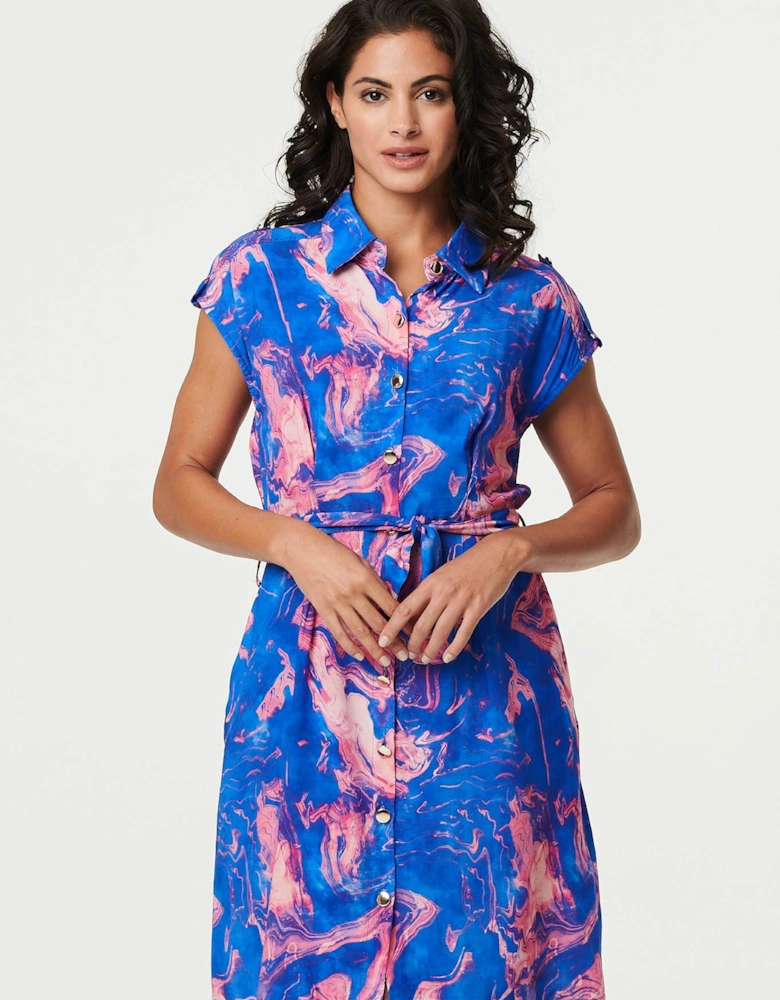 Marble Print Knee Length Shirt Dress