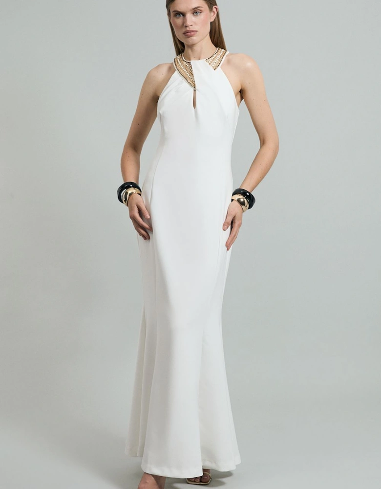Enamel Chain Detail Halter Maxi Dress