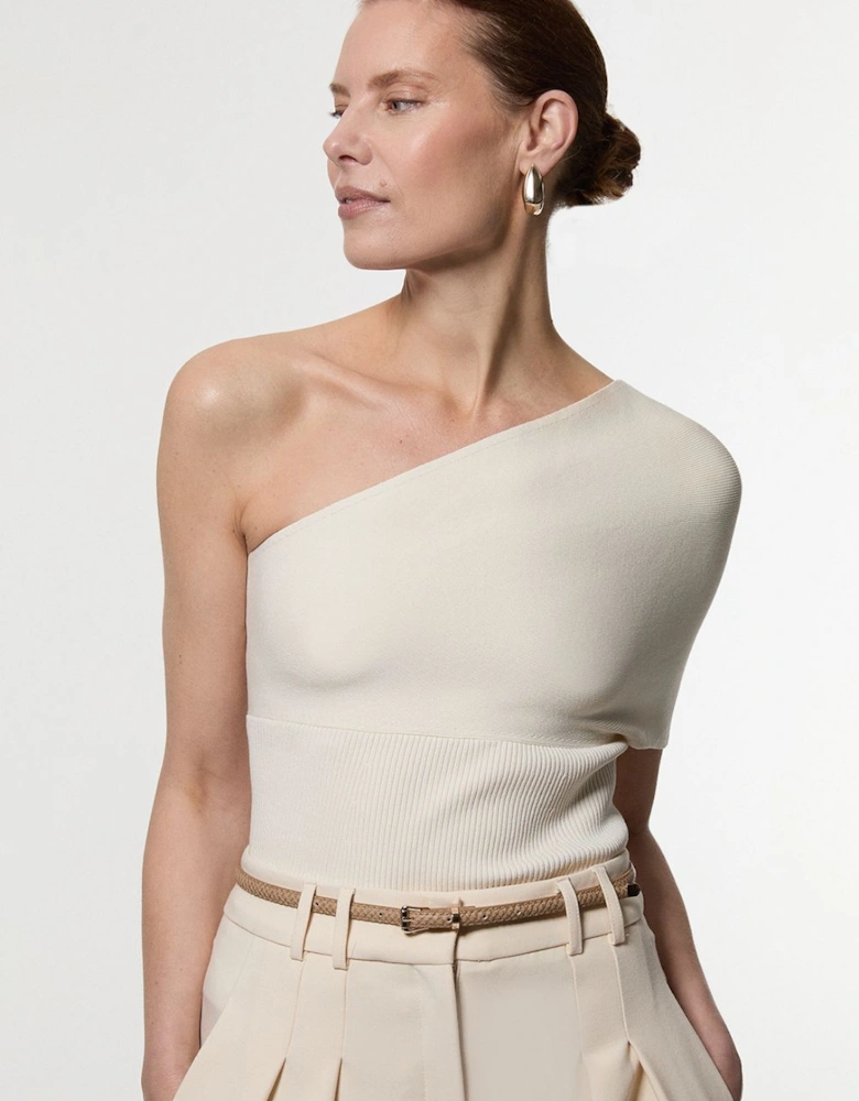 Compact Rib Stitch Knitted One Shoulder Top